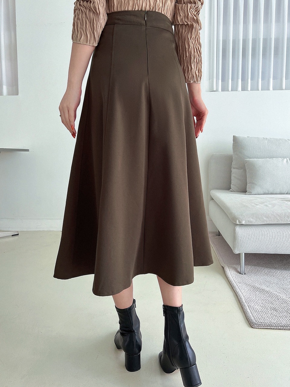 High Waist Solid Flare Skirt Winter Women Skirts