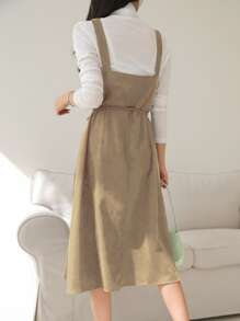 DAZY Solid Belted Pinafore Dress Without Top - Apricot - View 2