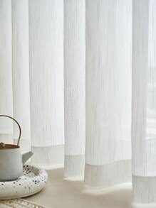 1pc Lightweight Striped Tulle Curtain, Minimalist Style - White - View 1
