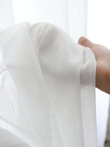 1pc Lightweight Striped Tulle Curtain, Minimalist Style - White - View 4