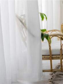 1pc Lightweight Striped Tulle Curtain, Minimalist Style - White - View 5