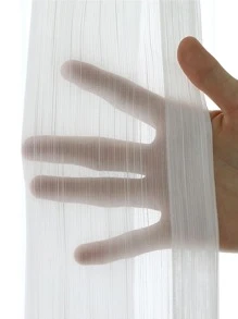 1pc Lightweight Striped Tulle Curtain, Minimalist Style - White - View 6