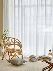 1pc Lightweight Striped Tulle Curtain, Minimalist Style - White - View 7