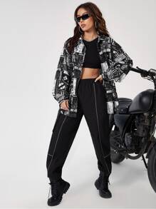 SHEIN EZwear Pop Art Print Drop Shoulder Shirt - Black and White - View 4