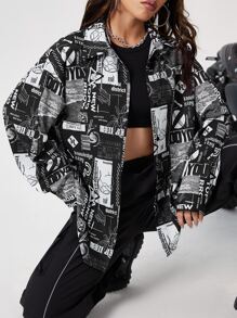 SHEIN EZwear Pop Art Print Drop Shoulder Shirt - Black and White - View 6