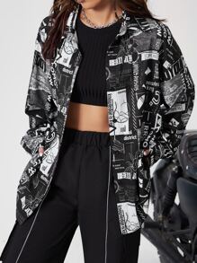 SHEIN EZwear Pop Art Print Drop Shoulder Shirt - Black and White - View 7