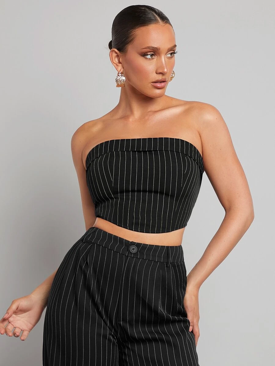 SHEINNeu Áo nữ Dây kéo Sọc Gợi cảm - màu đen - Xem 1