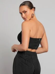 SHEINNeu Áo nữ Dây kéo Sọc Gợi cảm - màu đen - Xem 2