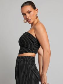 SHEINNeu Áo nữ Dây kéo Sọc Gợi cảm - màu đen - Xem 5