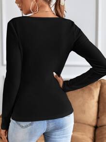 EURMUSE Square Neck Ribbed Knit Tee