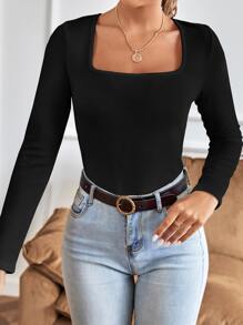 EURMUSE Square Neck Ribbed Knit Tee