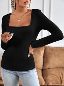 EURMUSE Square Neck Ribbed Knit Tee