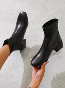 Minimalist Chunky Heeled Slip-On Classic Boots - Black - View 1