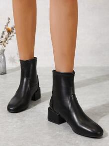 Minimalist Chunky Heeled Slip-On Classic Boots - Black - View 2