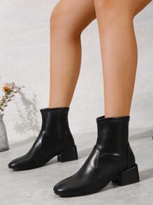 Minimalist Chunky Heeled Slip-On Classic Boots - Black - View 4