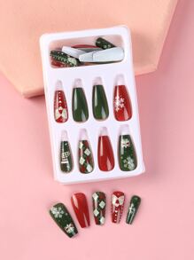 24Pcs Long Coffin Fake Nail & 1Pc Nail File & 1Sheet Tape Press On Nails Nail Supplies Nails - Multicolor - View 2