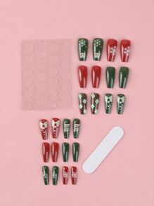 24Pcs Long Coffin Fake Nail & 1Pc Nail File & 1Sheet Tape Press On Nails Nail Supplies Nails - Multicolor - View 7