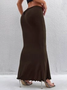 SHEIN PETITE Váy nữ Xù màu trơn Thanh lịch - Màu nâu Sô-cô-la - Xem 2