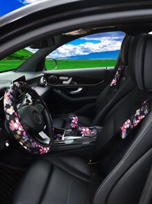 7pcs Floral Print Car Steering Wheel Cover Set - Multicolor - View 1