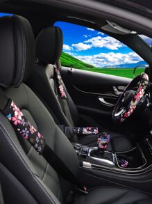 7pcs Floral Print Car Steering Wheel Cover Set - Multicolor - View 2