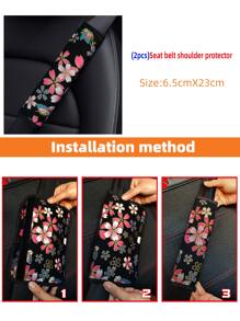 7pcs Floral Print Car Steering Wheel Cover Set - Multicolor - View 5