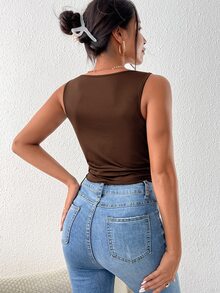 SHEIN Tall Top tank escote drapeado fruncido bajo hanky - Marrón - Ver 2