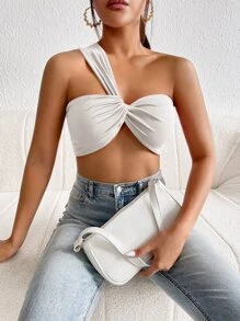 SHEIN BAE Women Fashionable White Only Shoulder Knitting Top