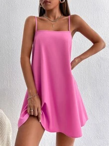 SHEIN PETITE 素色露背吊帶連衣裙 - 玫紅色 - 查看 5