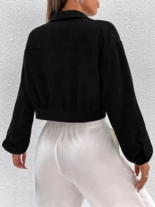 SHEIN PETITE Drop Shoulder Crop Jacket