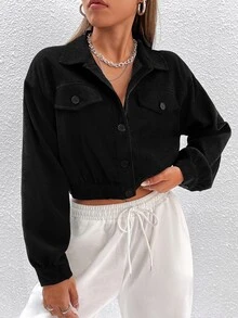 SHEIN PETITE Drop Shoulder Crop Jacket