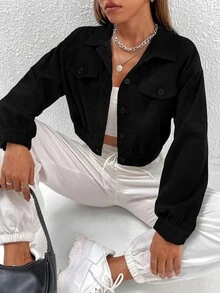 SHEIN PETITE Drop Shoulder Crop Jacket