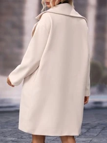 SHEIN LUNE Lapel Collar Drop Shoulder Double Button Overcoat - Beige - View 2
