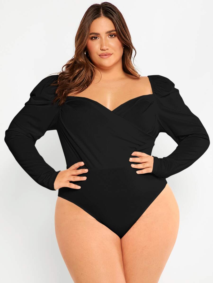 SHEIN BAE Body de manga gigot cruzado delantero fruncido