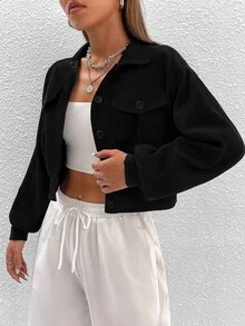 SHEIN PETITE Drop Shoulder Crop Jacket