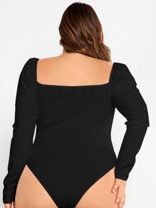 SHEIN BAE Body de manga gigot cruzado delantero fruncido - Negro - Ver 3