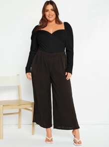 SHEIN BAE Body de manga gigot cruzado delantero fruncido - Negro - Ver 6