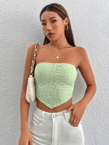 SHEIN PETITE Hanky Hem Lace Up Back Crop Tube Summer Top - Lime Green - View 4