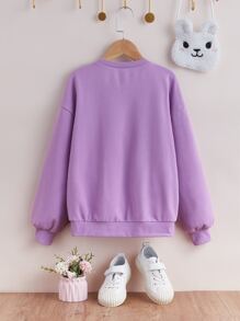 SHEIN Girls Panda Print Drop Shoulder Sweatshirt - Lilac Purple - View 2