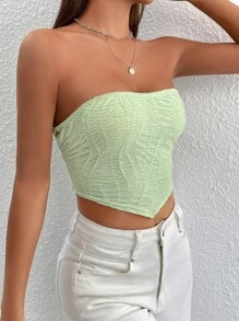 SHEIN PETITE Hanky Hem Lace Up Back Crop Tube Summer Top - Lime Green - View 6