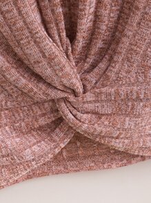 SHEIN Girls Ribbed Knit Twist Hem Tee - Dusty Pink - View 3