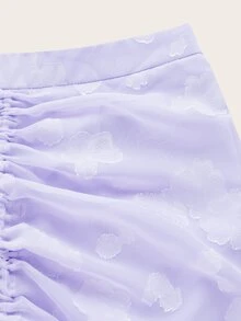 SHEIN VCAY Top corto floral jacquard de manga con volante con cordón delantero & Falda fruncido - Lila Púrpura - Ver 3