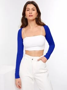 SHEIN Essnce Top shrug Bolero unicolor corto sin cami - azul real - Ver 1