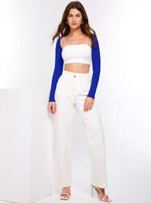 SHEIN Essnce Top shrug Bolero unicolor corto sin cami - azul real - Ver 3