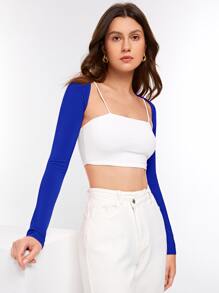 SHEIN Essnce Top shrug Bolero unicolor corto sin cami - azul real - Ver 5
