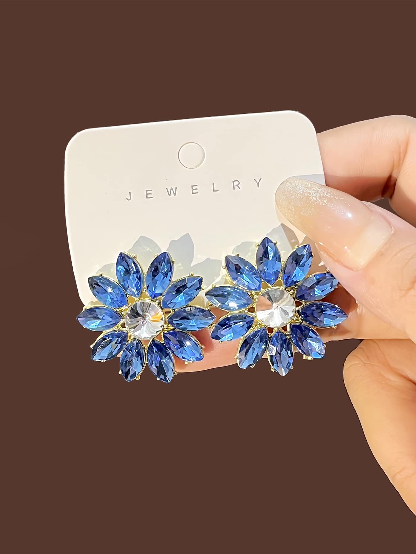水鑽花耳釘 - 藍色 - 查看 1