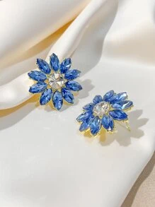 水鑽花耳釘 - 藍色 - 查看 2