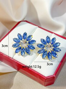 水鑽花耳釘 - 藍色 - 查看 4