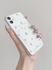 Heart Print Clear Phone Case With Card Slot,International Version, Not The Domestic Version - Clear - View 2