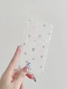 Heart Print Clear Phone Case With Card Slot,International Version, Not The Domestic Version - Clear - View 3