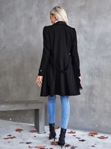 SHEIN LUNE Double Breasted Belted Trench Coat - Black - View 2